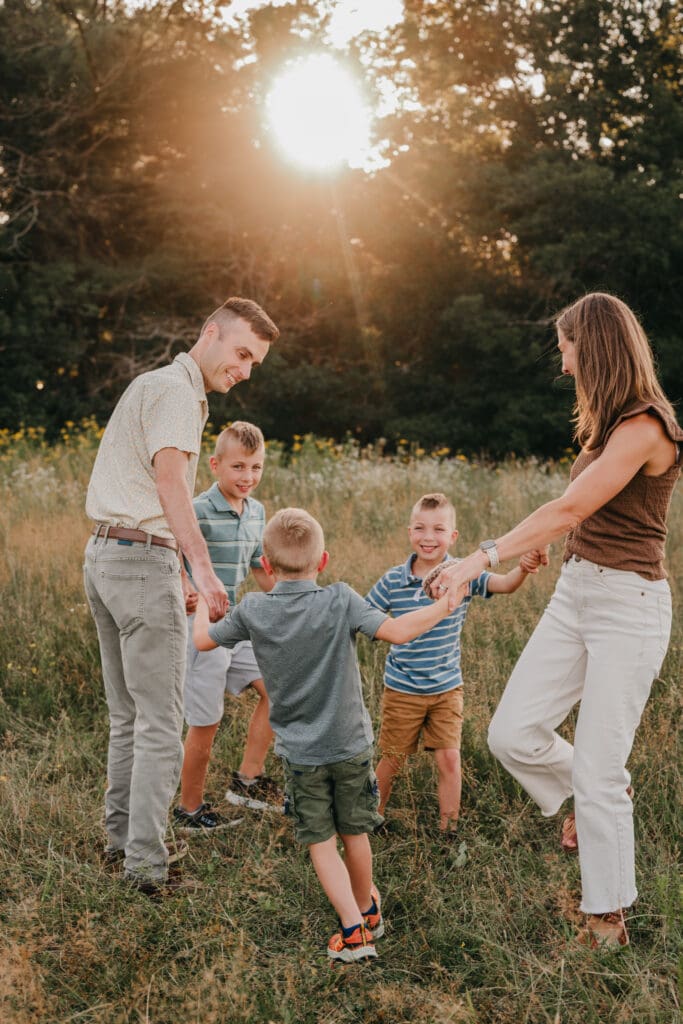Family photographed using higher ISO settings at sunset